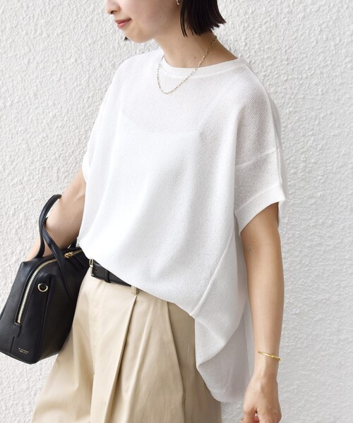 SHIPS(シップス)の「【WEB限定】シアー ワッフル スリット TEE(Tシャツ/カットソー・レディース・グリーン/ブラック/オフホワイト・ONE SIZE)」の14枚目の写真