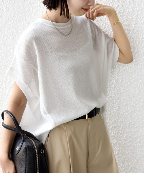 SHIPS(シップス)の「【WEB限定】シアー ワッフル スリット TEE(Tシャツ/カットソー・レディース・グリーン/ブラック/オフホワイト・ONE SIZE)」の16枚目の写真