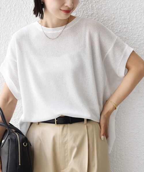 SHIPS(シップス)の「【WEB限定】シアー ワッフル スリット TEE(Tシャツ/カットソー・レディース・グリーン/ブラック/オフホワイト・ONE SIZE)」の17枚目の写真