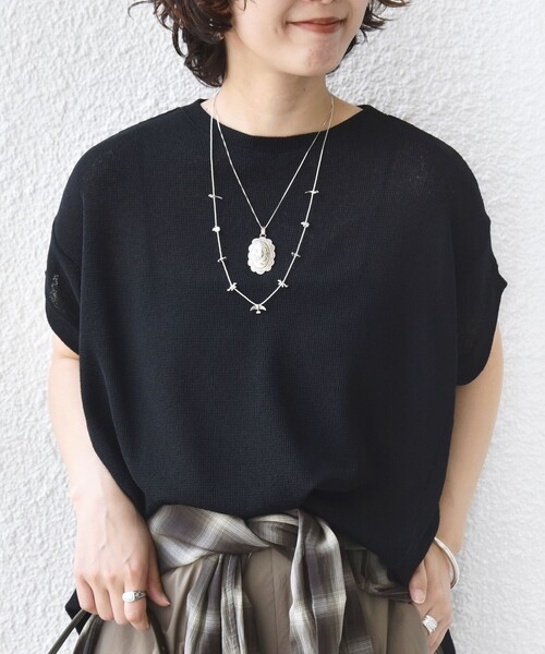 SHIPS(シップス)の「【WEB限定】シアー ワッフル スリット TEE(Tシャツ/カットソー・レディース・グリーン/ブラック/オフホワイト・ONE SIZE)」の22枚目の写真