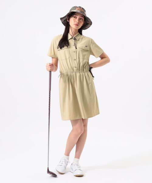 BEAMS GOLF(ビームスゴルフ)の「ORANGE LABEL / ストレッチ シャツワンピース(撥水・接触冷感)(ワンピース・レディース・ネイビー/ベージュ・MEDIUM/LARGE)」の3枚目の写真