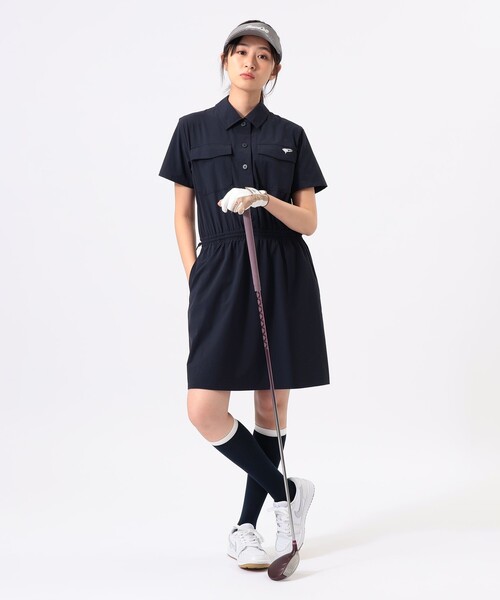 BEAMS GOLF(ビームスゴルフ)の「ORANGE LABEL / ストレッチ シャツワンピース(撥水・接触冷感)(ワンピース・レディース・ネイビー/ベージュ・MEDIUM/LARGE)」の5枚目の写真