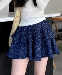 小花柄ティアードフリルミニスカート