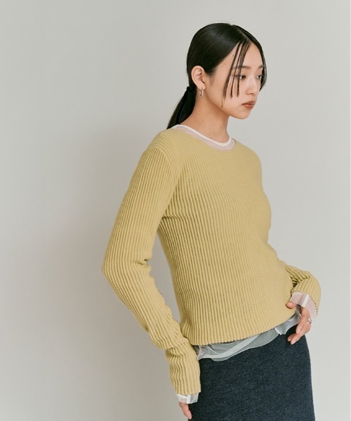 W:Huku(フーク)の「シアー リブ コットン ニット / Lightweight Sheer Ribbed Cotton Knit Top(ニット/セーター・レディース・ブルー/オフホワイト/イエロー/ワイン・FREE)」の4枚目の写真