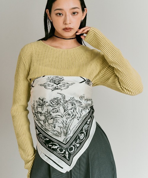 W:Huku(フーク)の「シアー リブ コットン ニット / Lightweight Sheer Ribbed Cotton Knit Top(ニット/セーター・レディース・ブルー/オフホワイト/イエロー/ワイン・FREE)」の12枚目の写真