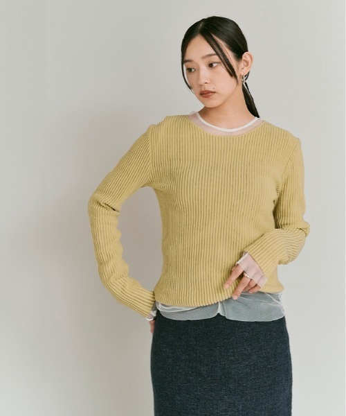 W:Huku(フーク)の「シアー リブ コットン ニット / Lightweight Sheer Ribbed Cotton Knit Top(ニット/セーター・レディース・ブルー/オフホワイト/イエロー/ワイン・FREE)」の15枚目の写真