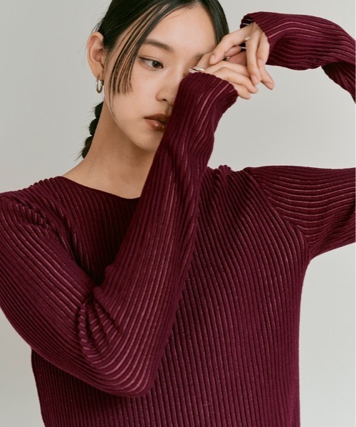 W:Huku(フーク)の「シアー リブ コットン ニット / Lightweight Sheer Ribbed Cotton Knit Top(ニット/セーター・レディース・ブルー/オフホワイト/イエロー/ワイン・FREE)」の17枚目の写真