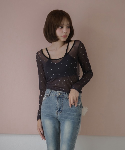 M DOLLY（エムドリー）の「Sheer dot remi tops / シアードットレミトップス（その他トップス・レディース・グレー/ベージュ/ブラック・FREE）」の2枚目の写真