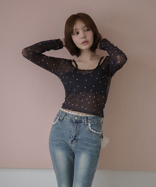 M DOLLY（エムドリー）の「Sheer dot remi tops / シアードットレミトップス（その他トップス・レディース・グレー/ベージュ/ブラック・FREE）」の4枚目の写真