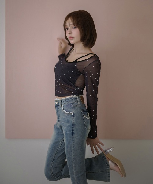 M DOLLY（エムドリー）の「Sheer dot remi tops / シアードットレミトップス（その他トップス・レディース・グレー/ベージュ/ブラック・FREE）」の5枚目の写真