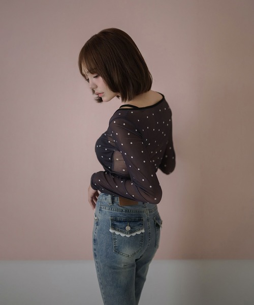 M DOLLY（エムドリー）の「Sheer dot remi tops / シアードットレミトップス（その他トップス・レディース・グレー/ベージュ/ブラック・FREE）」の6枚目の写真
