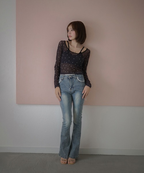 M DOLLY（エムドリー）の「Sheer dot remi tops / シアードットレミトップス（その他トップス・レディース・グレー/ベージュ/ブラック・FREE）」の7枚目の写真