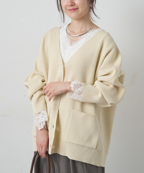 PUAL CE CIN（ピュアルセシン）の「襟袖レースリブロングスリーブカットソー（Tシャツ/カットソー・レディース・オフホワイト/ブラック・FREE）」の8枚目の写真