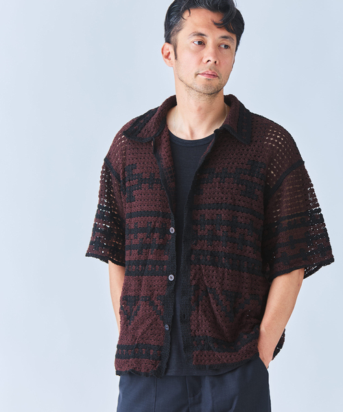 EDIFICE(エディフィス)の「クロシェ オープンカラー シャツ(シャツ/ブラウス・メンズ・ブラック/アイボリー・SMALL/MEDIUM/LARGE)」の1枚目の写真