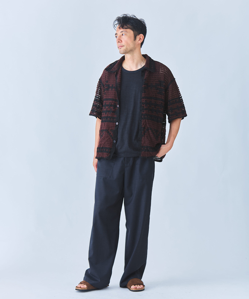 EDIFICE(エディフィス)の「クロシェ オープンカラー シャツ(シャツ/ブラウス・メンズ・ブラック/アイボリー・SMALL/MEDIUM/LARGE)」の4枚目の写真