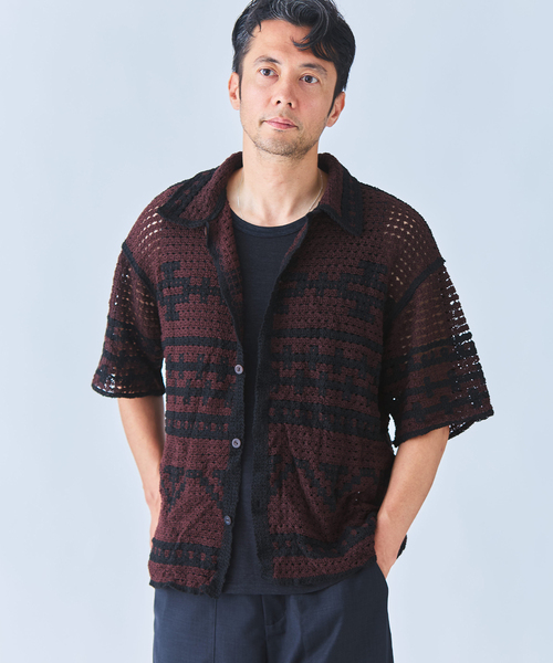 EDIFICE(エディフィス)の「クロシェ オープンカラー シャツ(シャツ/ブラウス・メンズ・ブラック/アイボリー・SMALL/MEDIUM/LARGE)」の5枚目の写真