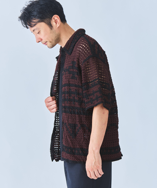 EDIFICE(エディフィス)の「クロシェ オープンカラー シャツ(シャツ/ブラウス・メンズ・ブラック/アイボリー・SMALL/MEDIUM/LARGE)」の7枚目の写真