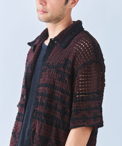 EDIFICE(エディフィス)の「クロシェ オープンカラー シャツ(シャツ/ブラウス・メンズ・ブラック/アイボリー・SMALL/MEDIUM/LARGE)」の9枚目の写真