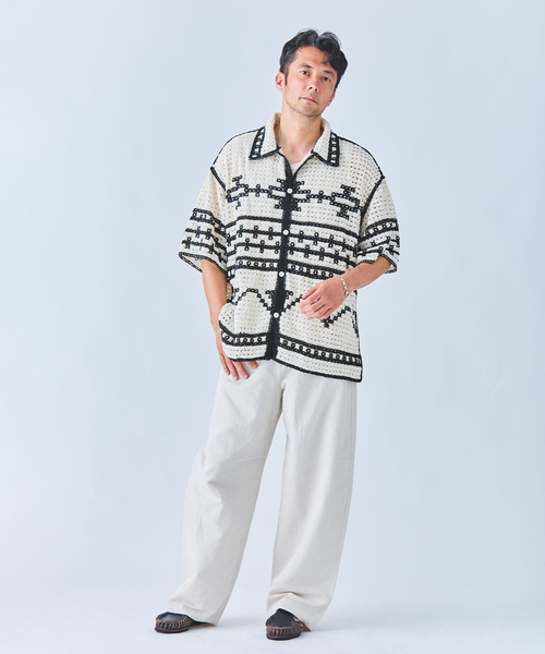 EDIFICE(エディフィス)の「クロシェ オープンカラー シャツ(シャツ/ブラウス・メンズ・ブラック/アイボリー・SMALL/MEDIUM/LARGE)」の10枚目の写真