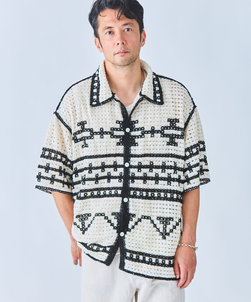 EDIFICE(エディフィス)の「クロシェ オープンカラー シャツ(シャツ/ブラウス・メンズ・ブラック/アイボリー・SMALL/MEDIUM/LARGE)」の12枚目の写真