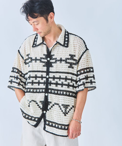 EDIFICE(エディフィス)の「クロシェ オープンカラー シャツ(シャツ/ブラウス・メンズ・ブラック/アイボリー・SMALL/MEDIUM/LARGE)」の13枚目の写真