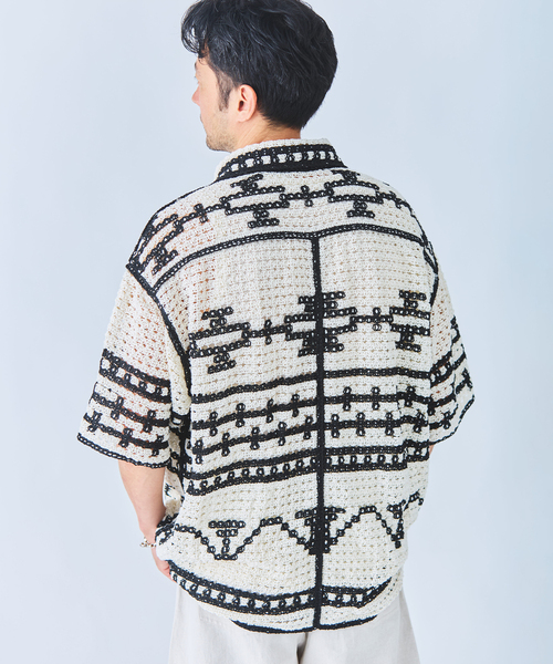 EDIFICE(エディフィス)の「クロシェ オープンカラー シャツ(シャツ/ブラウス・メンズ・ブラック/アイボリー・SMALL/MEDIUM/LARGE)」の15枚目の写真