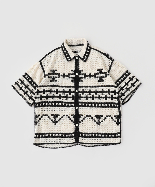 EDIFICE(エディフィス)の「クロシェ オープンカラー シャツ(シャツ/ブラウス・メンズ・ブラック/アイボリー・SMALL/MEDIUM/LARGE)」の20枚目の写真