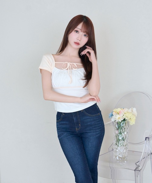 Rose Muse（ロゼミューズ）の「Color scheme gathered bust tops（Tシャツ/カットソー・レディース・ピンク・FREE）」の2枚目の写真