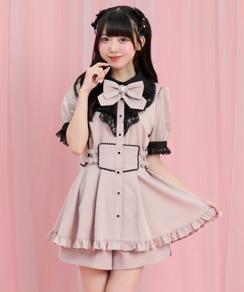 Secret Honey(シークレットハニー)の「ラッフルハートバックルセットアップ(セットアップ・レディース・ブラック/ピンク・MEDIUM)」の2枚目の写真