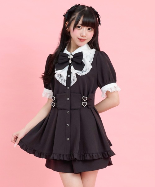 Secret Honey(シークレットハニー)の「ラッフルハートバックルセットアップ(セットアップ・レディース・ブラック/ピンク・MEDIUM)」の1枚目の写真