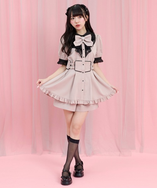 Secret Honey(シークレットハニー)の「ラッフルハートバックルセットアップ(セットアップ・レディース・ブラック/ピンク・MEDIUM)」の3枚目の写真