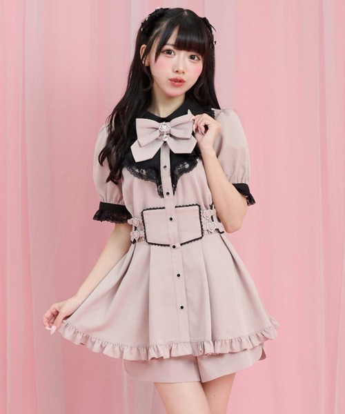 Secret Honey(シークレットハニー)の「ラッフルハートバックルセットアップ(セットアップ・レディース・ブラック/ピンク・MEDIUM)」の4枚目の写真