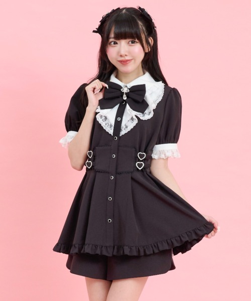 Secret Honey(シークレットハニー)の「ラッフルハートバックルセットアップ(セットアップ・レディース・ブラック/ピンク・MEDIUM)」の7枚目の写真