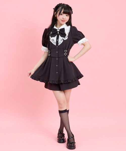 Secret Honey(シークレットハニー)の「ラッフルハートバックルセットアップ(セットアップ・レディース・ブラック/ピンク・MEDIUM)」の6枚目の写真
