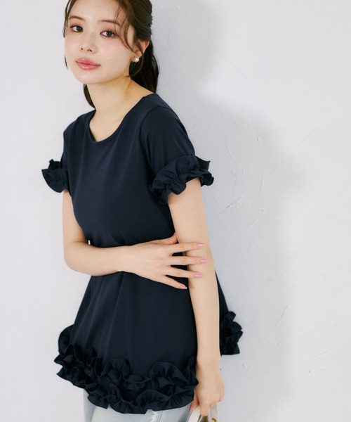 tocco closet（トッコ　クローゼット）の「ＵＶカット＆接触冷感カットソーフリルペプラムチュニック（Tシャツ/カットソー・レディース・ホワイト/ブラック/ネイビー・M）」の3枚目の写真