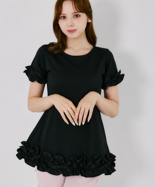 tocco closet（トッコ　クローゼット）の「ＵＶカット＆接触冷感カットソーフリルペプラムチュニック（Tシャツ/カットソー・レディース・ホワイト/ブラック/ネイビー・M）」の2枚目の写真