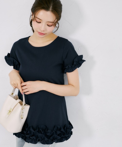tocco closet（トッコ　クローゼット）の「ＵＶカット＆接触冷感カットソーフリルペプラムチュニック（Tシャツ/カットソー・レディース・ホワイト/ブラック/ネイビー・M）」の18枚目の写真