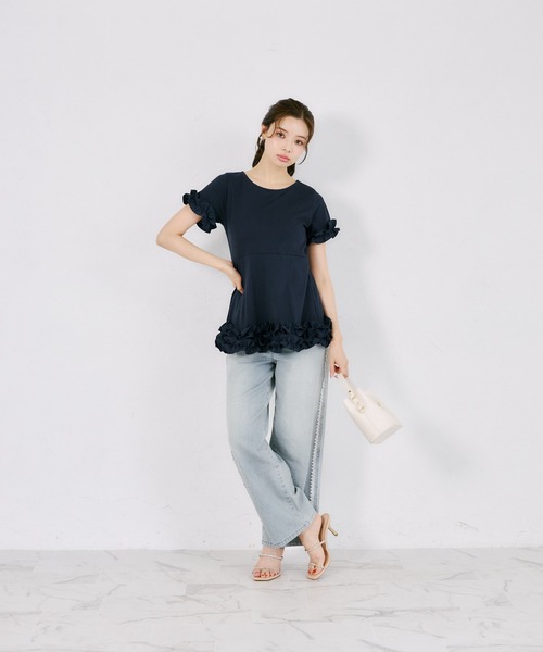 tocco closet（トッコ　クローゼット）の「ＵＶカット＆接触冷感カットソーフリルペプラムチュニック（Tシャツ/カットソー・レディース・ホワイト/ブラック/ネイビー・M）」の15枚目の写真
