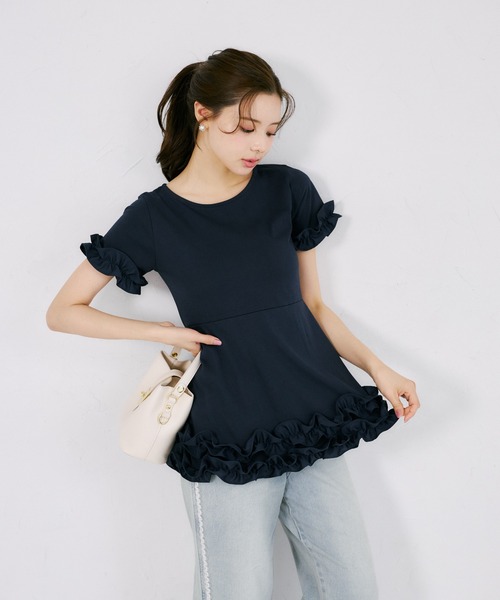 tocco closet（トッコ　クローゼット）の「ＵＶカット＆接触冷感カットソーフリルペプラムチュニック（Tシャツ/カットソー・レディース・ホワイト/ブラック/ネイビー・M）」の16枚目の写真