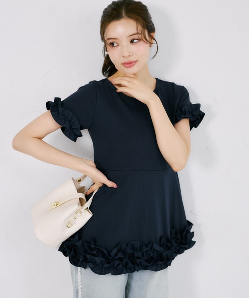 tocco closet（トッコ　クローゼット）の「ＵＶカット＆接触冷感カットソーフリルペプラムチュニック（Tシャツ/カットソー・レディース・ホワイト/ブラック/ネイビー・M）」の17枚目の写真