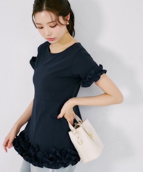 tocco closet（トッコ　クローゼット）の「ＵＶカット＆接触冷感カットソーフリルペプラムチュニック（Tシャツ/カットソー・レディース・ホワイト/ブラック/ネイビー・M）」の19枚目の写真