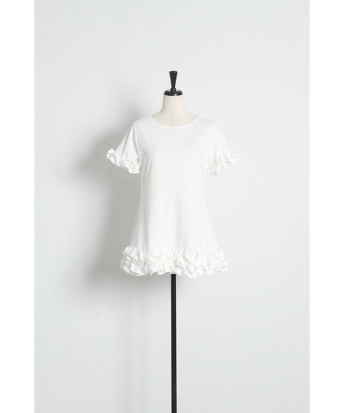 tocco closet（トッコ　クローゼット）の「ＵＶカット＆接触冷感カットソーフリルペプラムチュニック（Tシャツ/カットソー・レディース・ホワイト/ブラック/ネイビー・M）」の13枚目の写真