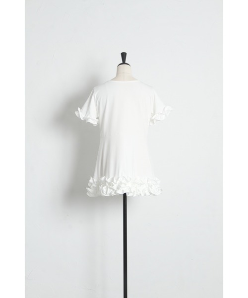 tocco closet（トッコ　クローゼット）の「ＵＶカット＆接触冷感カットソーフリルペプラムチュニック（Tシャツ/カットソー・レディース・ホワイト/ブラック/ネイビー・M）」の4枚目の写真