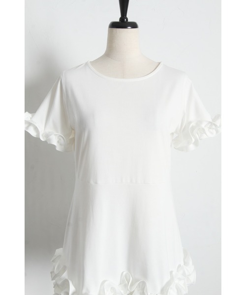 tocco closet（トッコ　クローゼット）の「ＵＶカット＆接触冷感カットソーフリルペプラムチュニック（Tシャツ/カットソー・レディース・ホワイト/ブラック/ネイビー・M）」の5枚目の写真