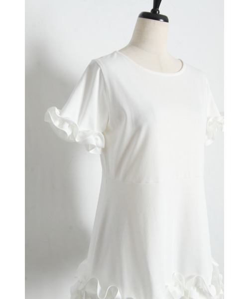tocco closet（トッコ　クローゼット）の「ＵＶカット＆接触冷感カットソーフリルペプラムチュニック（Tシャツ/カットソー・レディース・ホワイト/ブラック/ネイビー・M）」の6枚目の写真