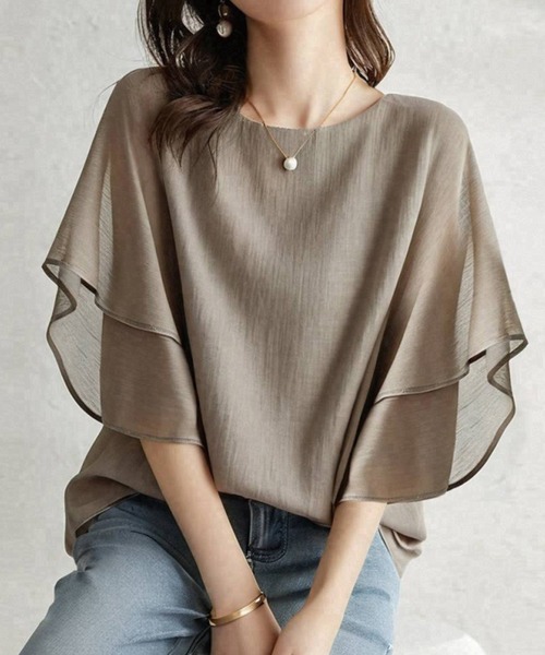 ADDITION STORE（アディションストア）の「ウイング ハーフスリーブ プルオーバ Tシャツ（Tシャツ/カットソー・レディース・ブラック/モカ/オフホワイト・MEDIUM/SMALL）」の3枚目の写真