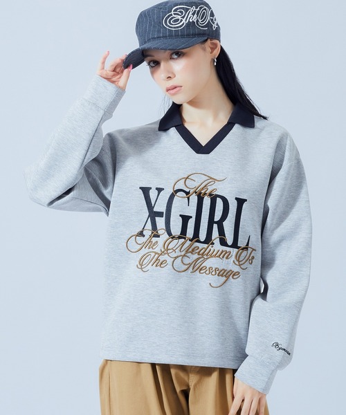 X-girl（エックスガール）の「MIXED FONT LOGO GAME SHIRT（スウェット・レディース・アッシュ/ネイビー/ブラック・S/M）」の3枚目の写真
