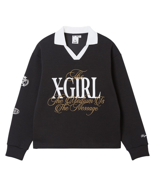 X-girl（エックスガール）の「MIXED FONT LOGO GAME SHIRT（スウェット・レディース・アッシュ/ネイビー/ブラック・S/M）」の2枚目の写真