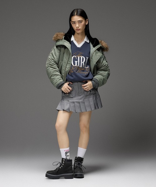 X-girl（エックスガール）の「MIXED FONT LOGO GAME SHIRT（スウェット・レディース・アッシュ/ネイビー/ブラック・S/M）」の6枚目の写真