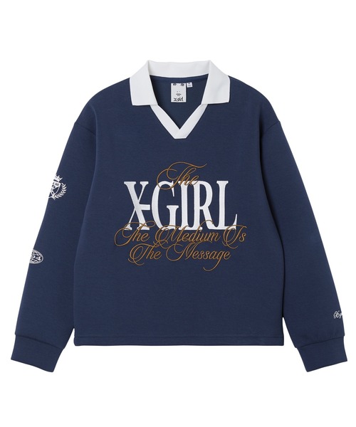 X-girl（エックスガール）の「MIXED FONT LOGO GAME SHIRT（スウェット・レディース・アッシュ/ネイビー/ブラック・S/M）」の10枚目の写真